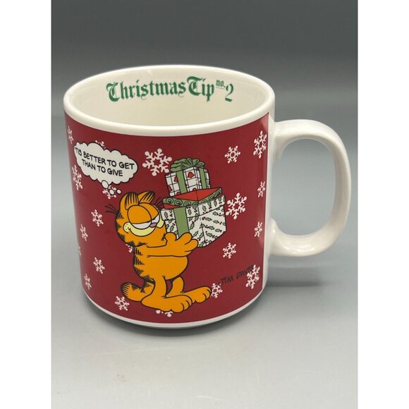 VTG Garfield Mug Christmas Tip 2 Better to Get Than Give Office Humor - Picture 2 of 7
